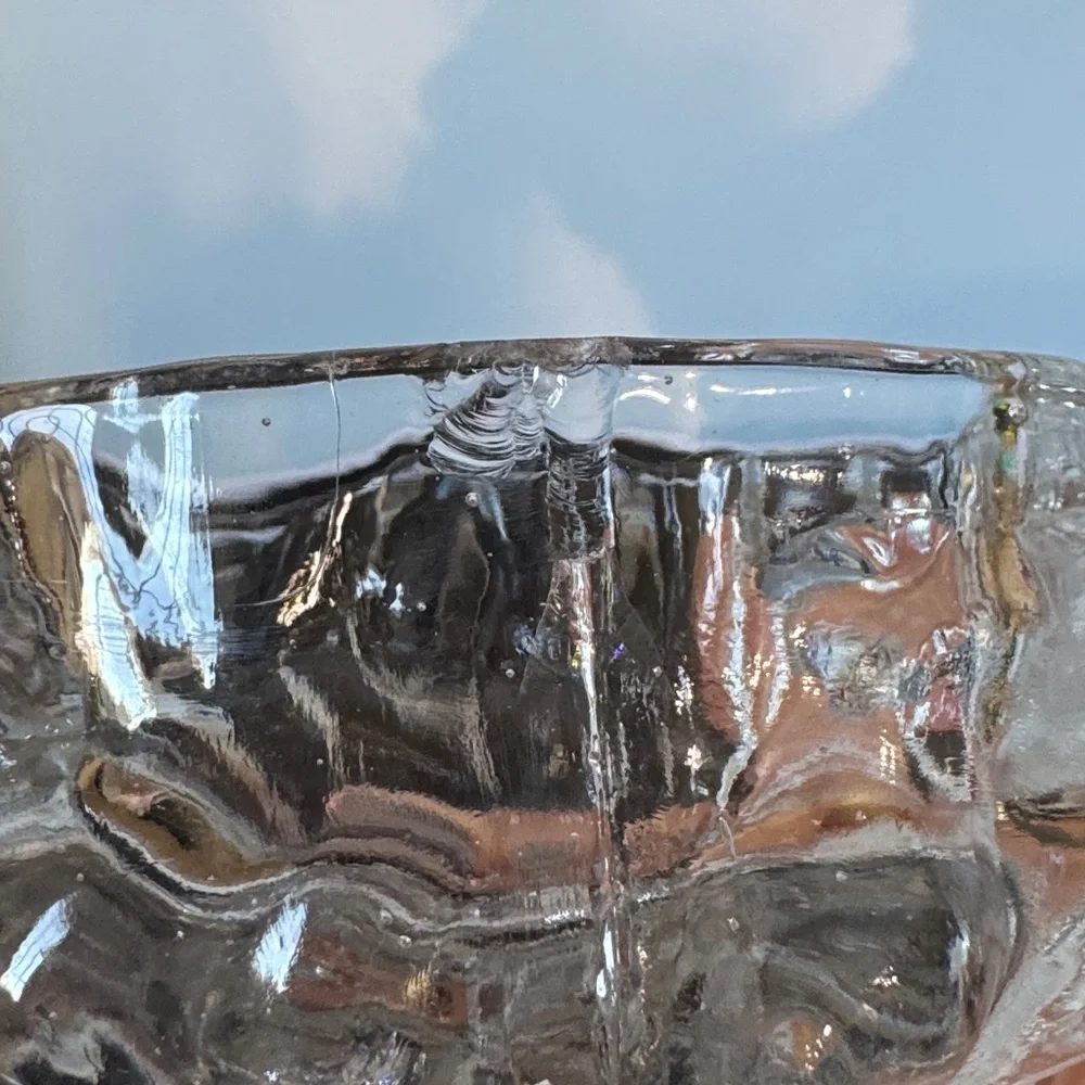 Vintage 1970 Ingrid Glashütte clear glass bark vase/candle holders